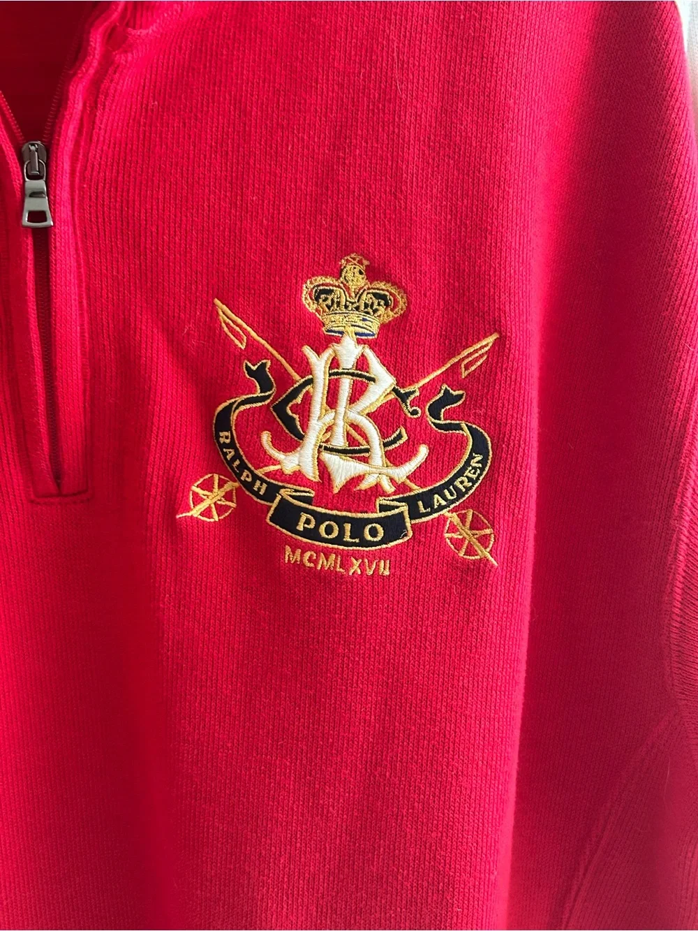 VTG Polo Ralph Lauren RL Gothic Crown Crest Zip Pullover Sweater Size L